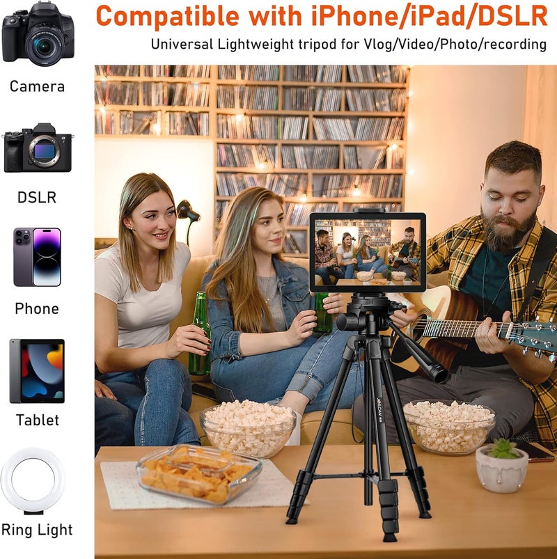JOILCAN Camera Tripod, 68" Tablet Tripod Stand for Phone Cameras, Travel Tripods Compatible with iPad iPhone DSLR SLR Projector, Cell Phone Tripods Stand with Remote/Travel Bag / 2 in 1 Mount - Image 3